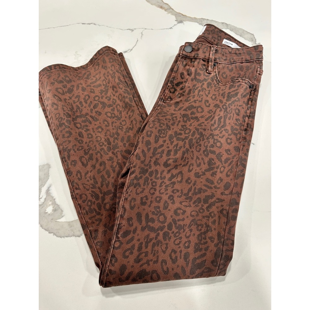 Dear John Denim Jaxtyn Bootcut Jeans Brown Leopard Print Size 28 Animal Print
